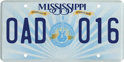 MS license plate OAD016