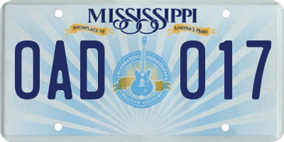 MS license plate OAD017