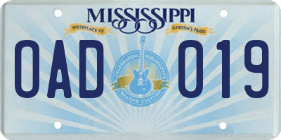 MS license plate OAD019