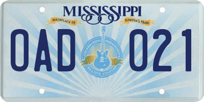 MS license plate OAD021