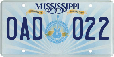 MS license plate OAD022