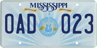MS license plate OAD023