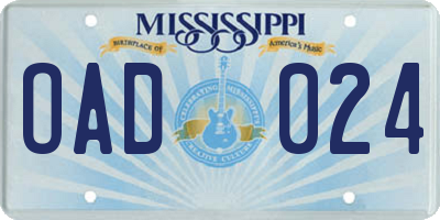 MS license plate OAD024
