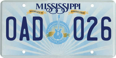 MS license plate OAD026