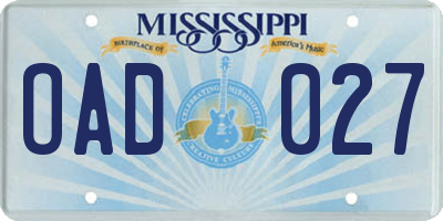 MS license plate OAD027