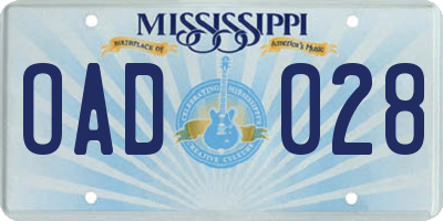 MS license plate OAD028