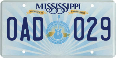 MS license plate OAD029