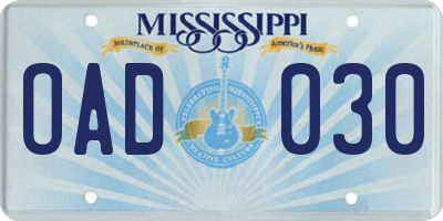 MS license plate OAD030