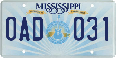 MS license plate OAD031