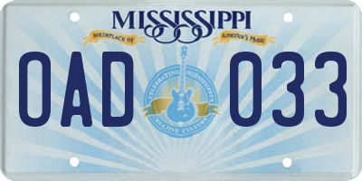 MS license plate OAD033