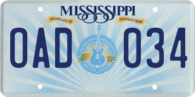 MS license plate OAD034
