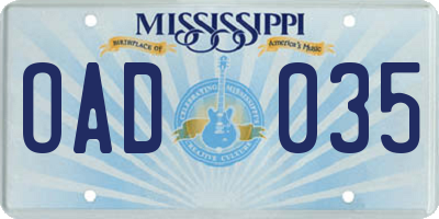 MS license plate OAD035
