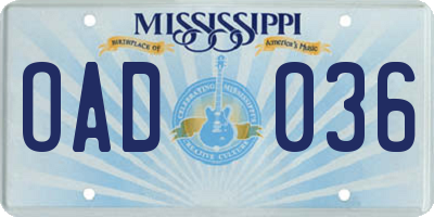 MS license plate OAD036