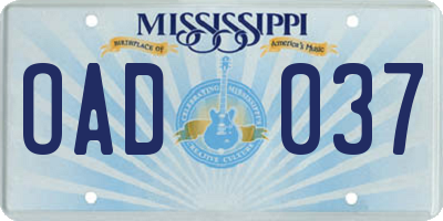 MS license plate OAD037