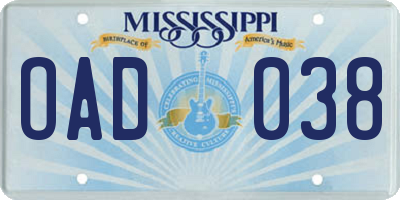 MS license plate OAD038