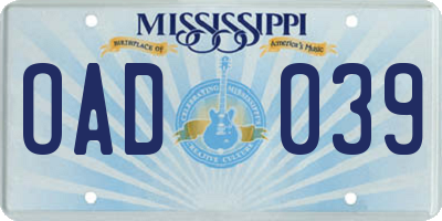 MS license plate OAD039