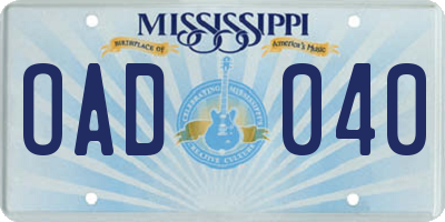 MS license plate OAD040