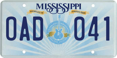 MS license plate OAD041