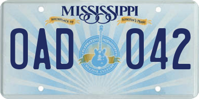 MS license plate OAD042