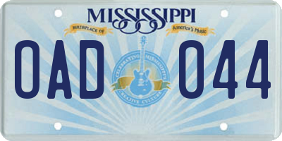 MS license plate OAD044