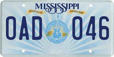 MS license plate OAD046
