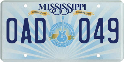 MS license plate OAD049