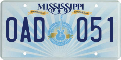 MS license plate OAD051
