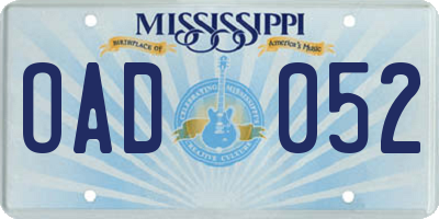 MS license plate OAD052