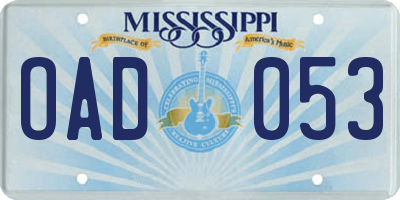 MS license plate OAD053