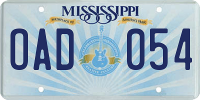 MS license plate OAD054