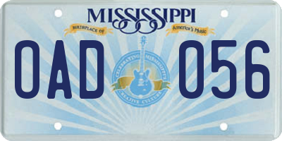 MS license plate OAD056