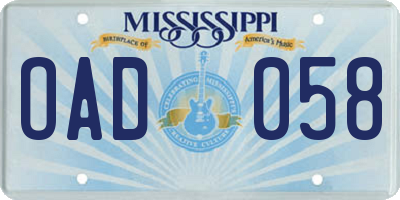 MS license plate OAD058