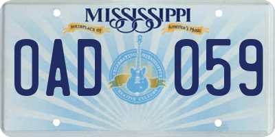 MS license plate OAD059