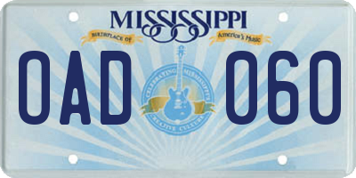 MS license plate OAD060