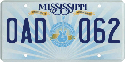 MS license plate OAD062