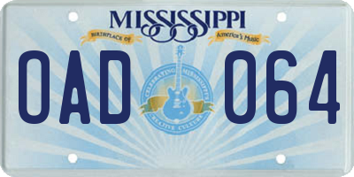 MS license plate OAD064