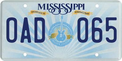 MS license plate OAD065