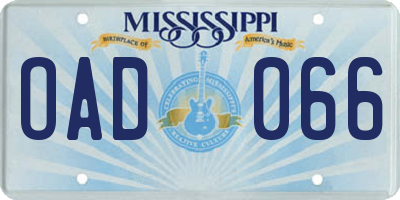 MS license plate OAD066