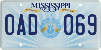 MS license plate OAD069