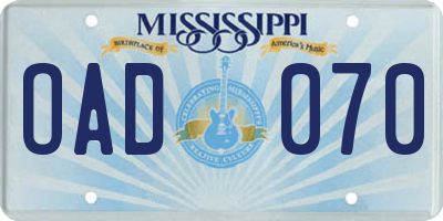 MS license plate OAD070
