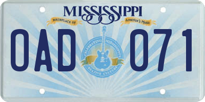 MS license plate OAD071