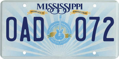MS license plate OAD072