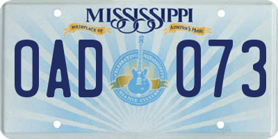 MS license plate OAD073