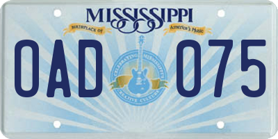 MS license plate OAD075