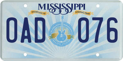 MS license plate OAD076