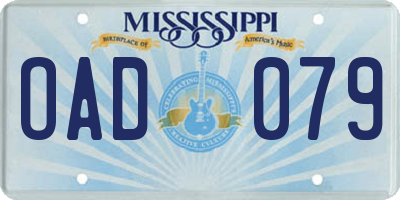 MS license plate OAD079
