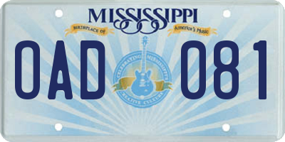 MS license plate OAD081
