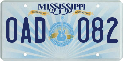 MS license plate OAD082