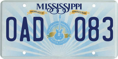 MS license plate OAD083