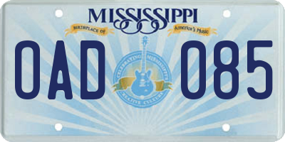 MS license plate OAD085